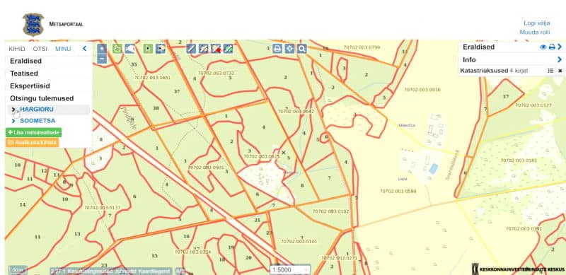 Metsateatise esitamine metsaregistris - vali välja kinnistu